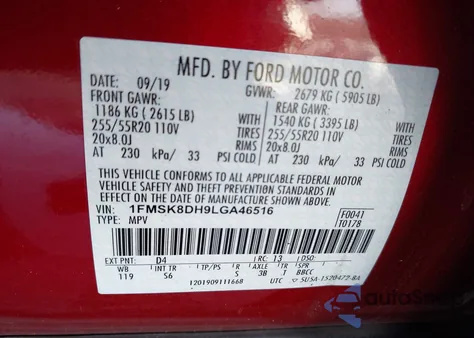 2020 Ford Explorer Xlt from USA, damaged, VIN 1FMSK8DH9LGA46516